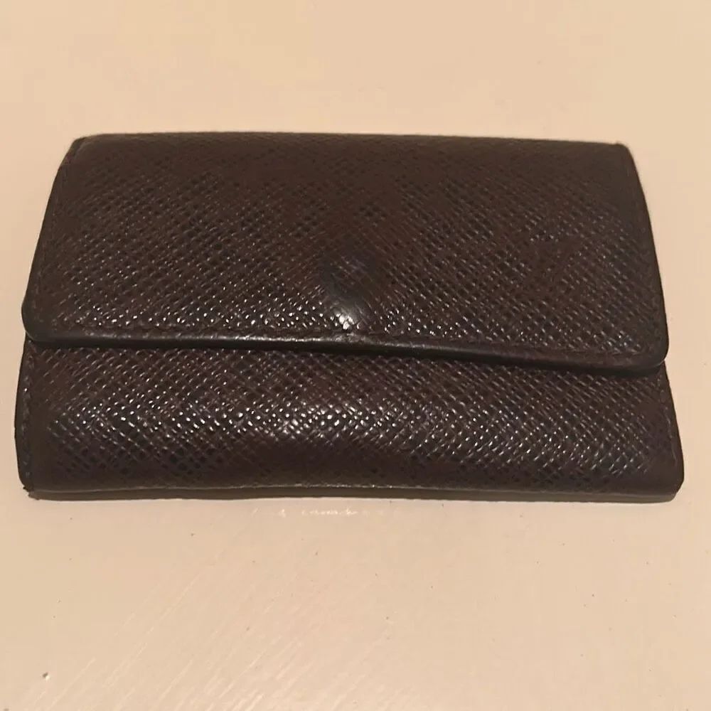 Louis Vuitton Taiga Key Holder Case Dark Brown Textured Leather Quiet Luxury